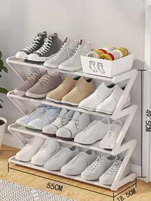Estantería de zapatos de plástico con forma de Z, estantería de almacenamiento de pie, multifuncional de gran capacidad y fácil montaje, estantería de almacenamiento que ahorra espacio para el hogar y dormitorio, adecuada para la sala de estar y el dormitorio - Multicolor - Ver 16