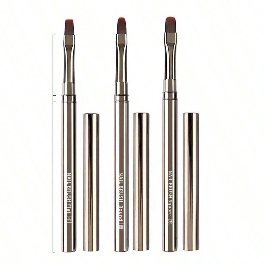 Bộ 3 cọ vẽ móng nghệ thuật, cọ vẽ móng gel chuyên nghiệp cán kim loại có nắp đậy, bút vẽ gel UV dẹt tròn vuông dùng cho salon làm móng DIY - xanh quân đội - Xem 1