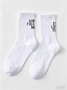 1/5 Pares de Meias Engraçadas de Cano Médio DON'T FOLLOW ME Meias Personalizadas Preto & Branco Cor Sólida Estilo Versátil de Casal Meias Engraçadas de Cano Médio Estilo Streetwear - Multicolorido - Visão 11