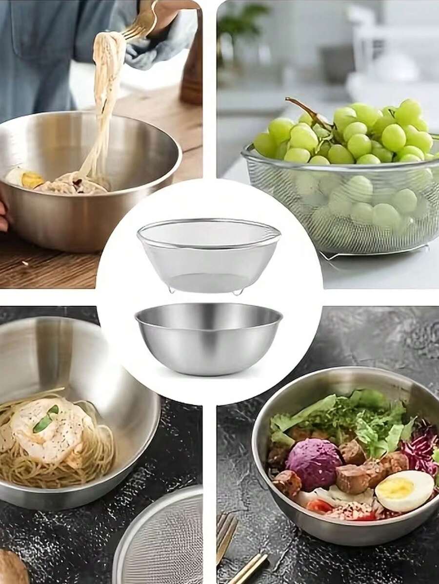 Bộ 2 tô trộn salad bằng thép không gỉ, tô rửa rau củ, rổ lọc cơm, rổ lọc đa năng và tô trộn, thích hợp để rửa rau củ, trái cây, cơm, an toàn khi rửa bằng máy rửa chén và chống gỉ. - Nhiều màu - Xem 1