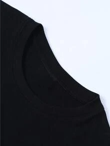 Plus Size - Plus Size - Resort Wear Vacation Style Matcha Latte Social Club Printed Fashionable And Elegant Women's T-Shirt, Casual And Versatile Easy And Comfortable Short Sleeve Top, T-Shirt New Women's Summer Clothing Summer Tops - Black - View 3