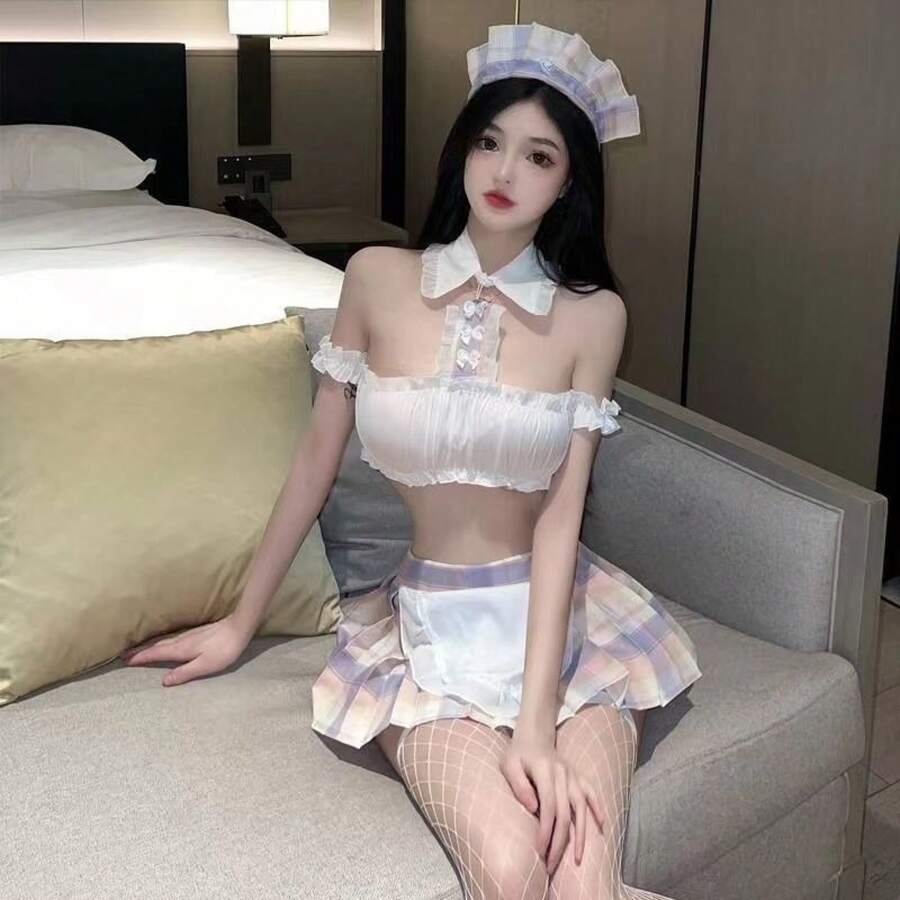 Playful Maid Sexy Lingerie, Large Size Uniform, Seductive Nightdress, Flirtatious Hot Maid Outfit, Cute And Alluring - 粉紅色 + 襪子 - 查看 1