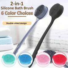 1pc Soft Silicone Long Handle Back Scrubbing Brush, Gentle Bathing Body Brush, Deep Cleansing Exfoliating Skin Care Tool, Suitable For Home Bathroom Daily Use - Multicolor - View 3