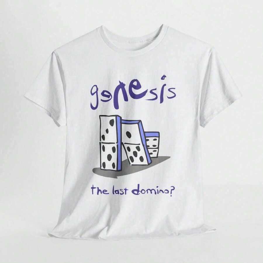 Genesis Last Domino T-Shirt Vintage Retro Band T1EE.JPG 100% Cotton Unisex T-Shirt - Premium Casual Comfortable Fit - 白色 - 查看 1