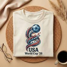 FIFA-USA World Cup New Summer And Autumn Apparel T-Shirt, Patriotic American Soccer Graphic Tee, FIFA World Cup 26 USA National Team, Football Fan Tee-Unisex Style, FIFA World Cup USA-Canada-Mexico Themed T-Shirt, Fan Jersey Suitable For Outings And Travel, Printed Short-Sleeve - 杏色 - 查看 8