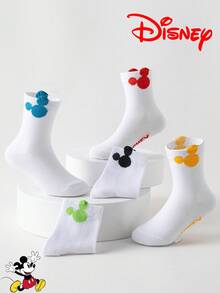 Disney 10/5/1雙可愛米老鼠白色中筒襪，彩色3D米老鼠耳朵圖案，透氣涼爽適合夏季，卡通襪，舒適透氣，適合學生，歐美童鞋尺寸，禮物與日常穿著，開學季 - 彩色 - 查看 10
