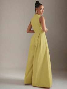 Mono sin mangas con cremallera frontal y piernas extra anchas - Amarillo - Ver 4