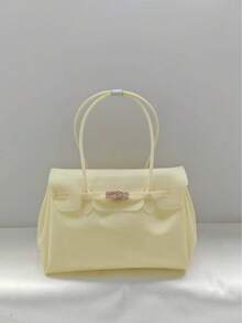 Tote Bag With Stitched Seams, Large Capacity, PVC Shoulder Bag - Yellow - View 1