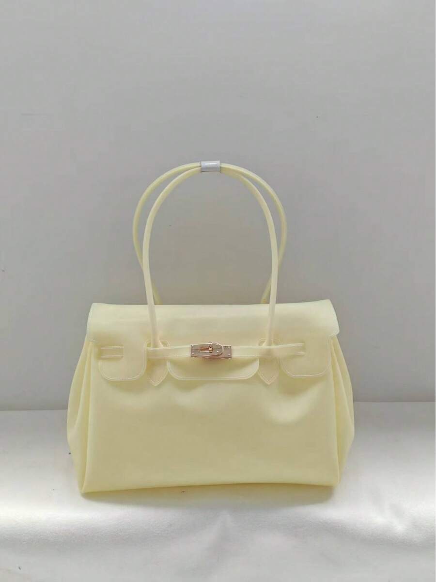 Tote Bag With Stitched Seams, Large Capacity, PVC Shoulder Bag - Yellow - View 1