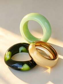 3pcs Set Exaggerated Asymmetrical Resin Semi-Transparent Bracelet, Versatile For Women - Multicolor - View 5