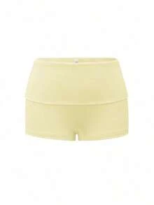 cortos de mujer Vaiaye de unicolor, ajuste delgado, cintura baja, mini shorts, estilo minimalista, adecuados para verano, playa bohemia, fiesta y uso diario - Amarillo - Ver 3