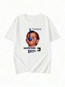 ropa de mujer Camiseta de manga corta estampada versátil de cuello redondo, estilo casual japonés para mujer, primavera/verano, camisas de mujer blancas - Blanco - Ver 2