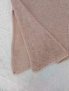 Plus Size Solid Color Casual Plus Size Scoop Neck Asymmetrical Hem Knit Long Sleeve Top - Khaki - View 9