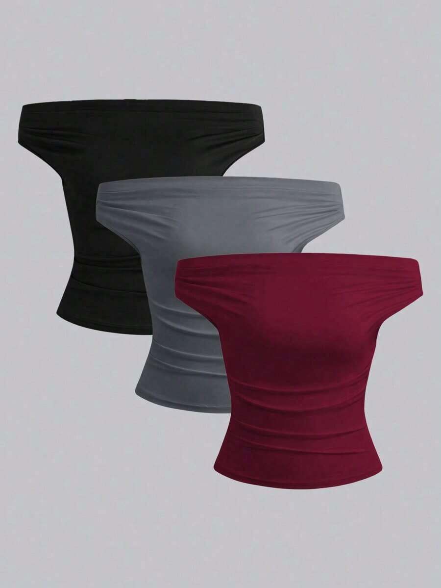 Parte superior sencilla de diseño con hombros descubiertos de unicolor, uso casual diario para mujeres - Multicolor - Ver 1