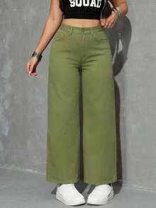 Jeans rectos y sueltos con bolsillos - Verde - Ver 7