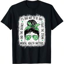 La Salud Mental Importa: Camiseta de Concientización sobre la Salud Mental con Diseño de Moño Desordenado, Talla Pequeña - Blanco - Ver 1