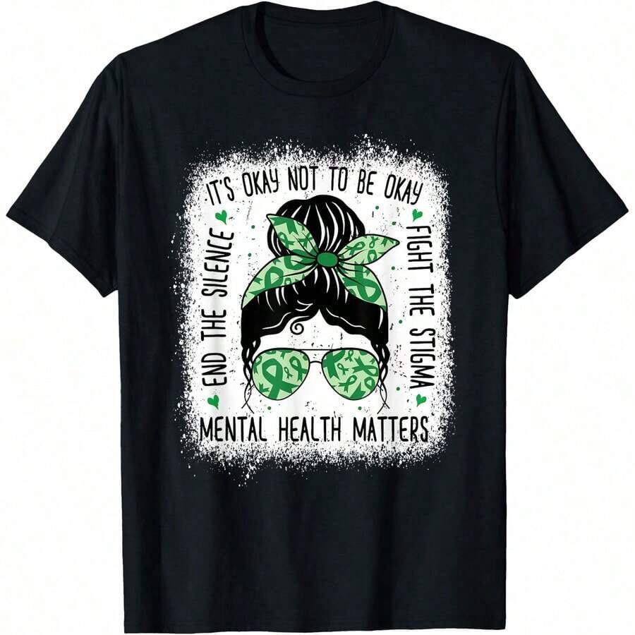La Salud Mental Importa: Camiseta de Concientización sobre la Salud Mental con Diseño de Moño Desordenado, Talla Pequeña - Blanco - Ver 1