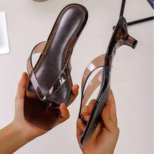 Sandal quai ngang mũi vuông, dép xỏ ngón gót thấp, giày nhựa đế thấp - màu nâu - Xem 10