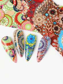 10pcs Bohemian Style Colorful Mandala & Floral Geometric Pattern Nail Transfer Foil Stickers, Suitable For Acrylic Nails, Summer Bohemian DIY Nail Art Decoration, Non-Sticky - Multicolor - View 5