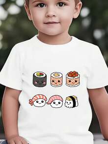 Top de manga corta sencillo, informal y bonito con estampado para niños, ideal para el verano. - Blanco - View 1