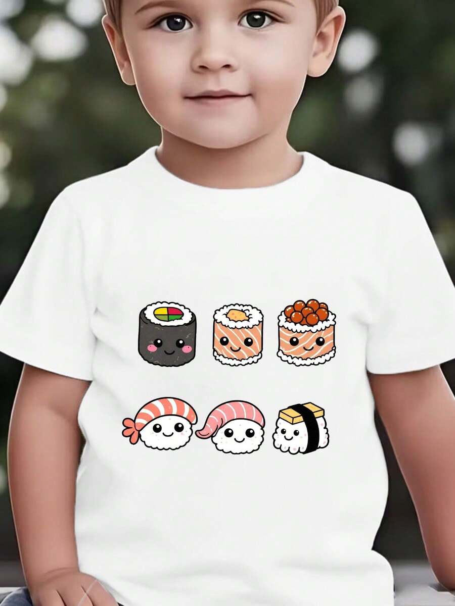 Top de manga corta sencillo, informal y bonito con estampado para niños, ideal para el verano. - Blanco - View 1