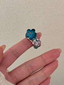 1件精緻時尚人造綠松石花朵蝴蝶人造珍珠波希米亞風金屬開口戒指，適合女性，適用於外出、派對、舞會與聚會 - 彩色 - 查看 5