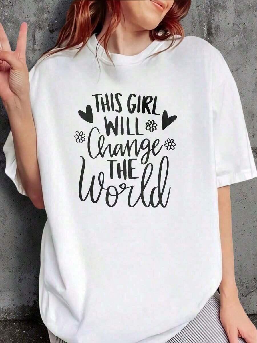 Camiseta informal para mujer con estampado de mariposas y árboles, manga corta cuello redondo, estilo elegante y casual para uso diario - Negro - Ver 1