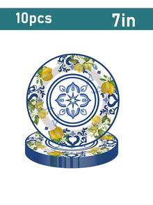 50pcs Lemon Party Supplies Disposable Tableware Set - Lemon Party Decorations, Yellow Lemon Pattern Plates, 7"/9" Paper Plates, Napkins, 9oz Paper Cups, And Summer Fruit Lemon Decor Party Tableware (Suitable For 10 Guests) - Multicolor - View 6