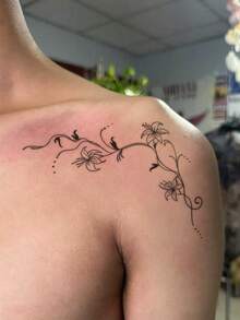 1 pieza Tatuaje temporal de estilo chino con diseño floral, resistente al agua y al sudor, para el brazo/espalda, apto para uso diario de las personas - Negro - Ver 3