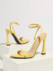 Jin Bei Qi Sandalias de tacón alto con punta puntiaguda y tira de tobillo, elegantes y sexys, aptas para fiestas, actividades al aire libre, primavera/verano - Amarillo - Ver 7