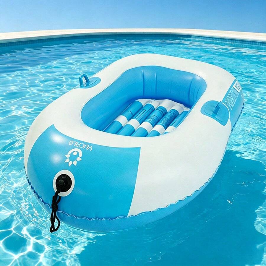 Blue & White Single-Person Inflatable Boat, Thick PVC Fishing Boat, Kayak For Water Games, Beach, Lake, Pool, Seashore - Blue and White Boat - View 1