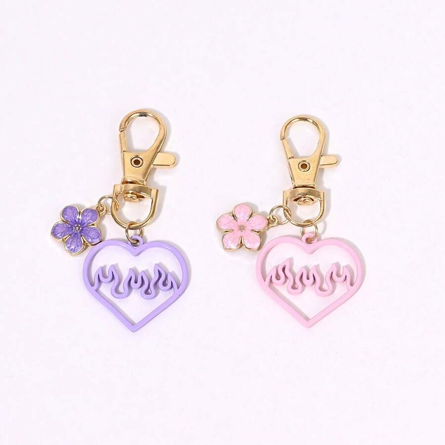 1个女士INS风粉紫色镂空爱心字母钥匙扣,可爱花朵吊坠配饰,甜美女孩礼物,包包挂饰钥匙扣教师节礼物生日礼物挂件钥匙链包包挂饰 - 彩色 - 查看 1