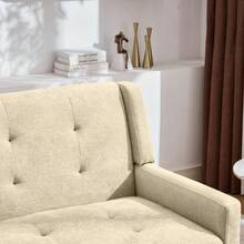 Premium Linen Bench (2-Seater) With Non-Slip Solid Wood Legs And High-Density Foam Cushion – Button-Upholstered Accent Chair For Living Room, Bedroom And Office - Beige - View 5