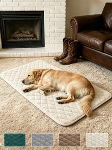 1pc Solid Color Plaid Pet Sleeping Mat, Suitable For Cats And Dogs. Stain-Resistant, Wear-Resistant, Non-Slip, Not Easy To Shift. Machine Washable Pet Sofa Protector Pad, Suitable For Year-Round Use. - Beige - View 1