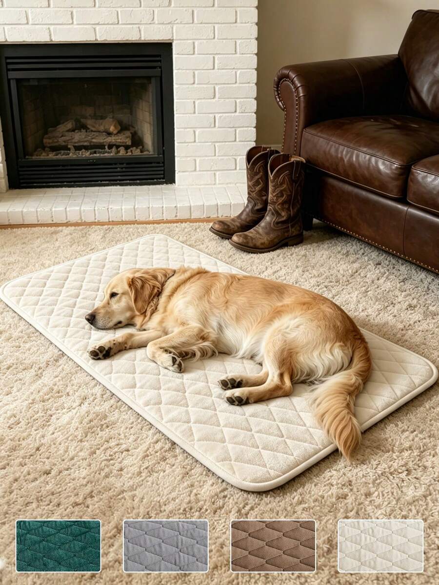 1pc Solid Color Plaid Pet Sleeping Mat, Suitable For Cats And Dogs. Stain-Resistant, Wear-Resistant, Non-Slip, Not Easy To Shift. Machine Washable Pet Sofa Protector Pad, Suitable For Year-Round Use. - Beige - View 1