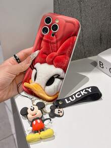 Disney Mickey Mouse Clubhouse Phone Case : 3D Fluffy Pattern Border Protector Phone Soft Phone Case With A Free Cute Mickey Bracelet Chain Lanyard, Mickey, Minnie, Goofy, Donald Duck, Daisy Duck, Pluto, For Apple 17 Promax 17 Pro 16 15 14 13 12 11 Pro Max XS Max X XR Soft Cover Summer Phone Case - 白色 - 查看 4
