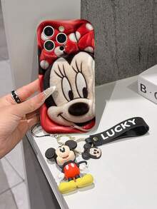 Disney Mickey Mouse Clubhouse Phone Case : 3D Fluffy Pattern Border Protector Phone Soft Phone Case With A Free Cute Mickey Bracelet Chain Lanyard, Mickey, Minnie, Goofy, Donald Duck, Daisy Duck, Pluto, For Apple 17 Promax 17 Pro 16 15 14 13 12 11 Pro Max XS Max X XR Soft Cover Summer Phone Case - 白色 - 查看 3