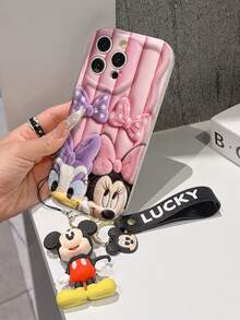 Disney Mickey Mouse Clubhouse Phone Case : 3D Fluffy Pattern Border Protector Phone Soft Phone Case With A Free Cute Mickey Bracelet Chain Lanyard, Mickey, Minnie, Goofy, Donald Duck, Daisy Duck, Pluto, For Apple 17 Promax 17 Pro 16 15 14 13 12 11 Pro Max XS Max X XR Soft Cover Summer Phone Case - trắng - Xem 4