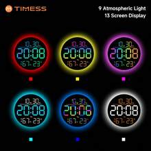 TIMESS 10 Inch RGB LED Digital Wall Clock With Remote, Date, Temperature & Humidity Display, Modern Room Decor - Đèn LED RGB màu đen - Xem 5
