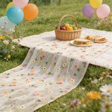 10ft Daisy Embroidered Sheer Table Runner, Floral Seasonal Versatile Mesh Decor For Home Party Kitchen Dining Table - Champagne - View 4