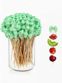 50pcs Green Butterfly Shaped Bamboo Skewers. These Elegant Bamboo Skewers Are Perfect For Displaying Appetizers And Beverages, Ideal For Birthday Parties, Bachelorette Parties, Bridal Showers, And Butterfly-Themed Decorations. - Multicolor - View 2