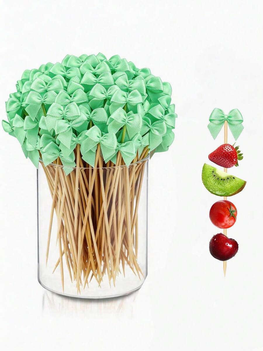 50pcs Green Butterfly Shaped Bamboo Skewers. These Elegant Bamboo Skewers Are Perfect For Displaying Appetizers And Beverages, Ideal For Birthday Parties, Bachelorette Parties, Bridal Showers, And Butterfly-Themed Decorations.