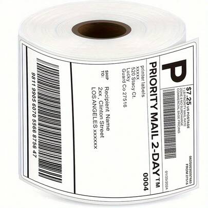 300 nhãn/cuộn, nhãn vận chuyển nhiệt trực tiếp 4x6 inch, kích thước 100x150mm, được thiết kế để sử dụng trong thương mại và tương thích với máy in nhiệt.