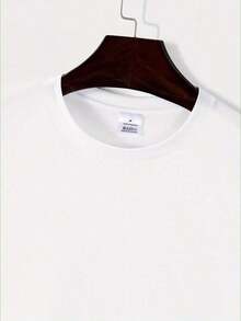 Curved Lettering Print, Casual, Soft Basic T-Shirt With Round Neck. - 白色 - 查看 3