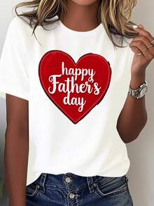 Women's T-Shirt For Father's Day - Black With Red Heart Pattern - Soft And Breathable Casual Top - Birthday Gift For Dad - Comfortable Fit T-Shirt For All Year Round, Sexy Clothing, Crew Neck T-Shirt, Comfortable Fabric - 白色 - 查看 1
