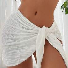 Swim Vcay Women's Summer Beach Cover-Up Dress Sexy Solid Color Holiday Beach Knotted Side Cover-Up Dress - Blanco - Ver 2