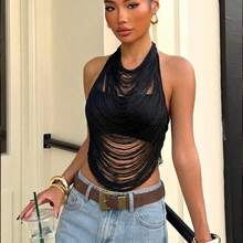 Women's Solid Color Halter Backless Sleeveless Fashionable Sexy Top For Summer,Summer Top - Negro - Ver 4