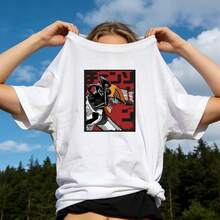 Ropa de Verano para Mujer, Camiseta de Algodón Suave Casual con Cuello Redondo, Estampado de Anime Japonés. Blanco. - Blanco - Ver 1