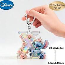 Stitch 字母鑰匙圈 | 壓克力卡通吊飾附鋅合金扣環，適合裝飾包包、汽車鑰匙圈，個性化禮物，節日裝飾鑰匙吊飾，汽車鑰匙圈，後背包錢包鑰匙圈環 - 彩色 - View 15