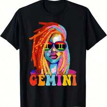 Recomiendo encarecidamente la camiseta con el signo zodiacal de la Reina Géminis para mujeres afroamericanas con rizos. Fácil de combinar. - Negro - Ver 1